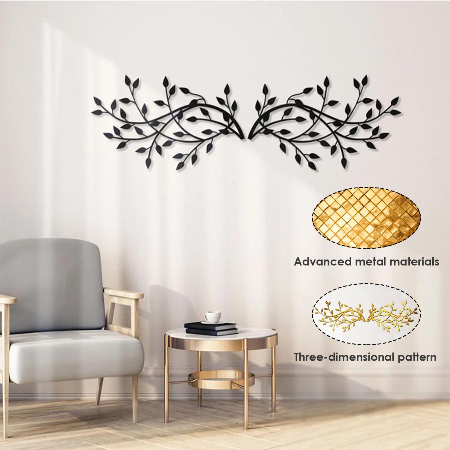 DoMyfit Decoración de pared de hoja de árbol de metal, esculturas de hierro forjado, rama de olivo, hoja de árbol de ala para colgar en la pared,