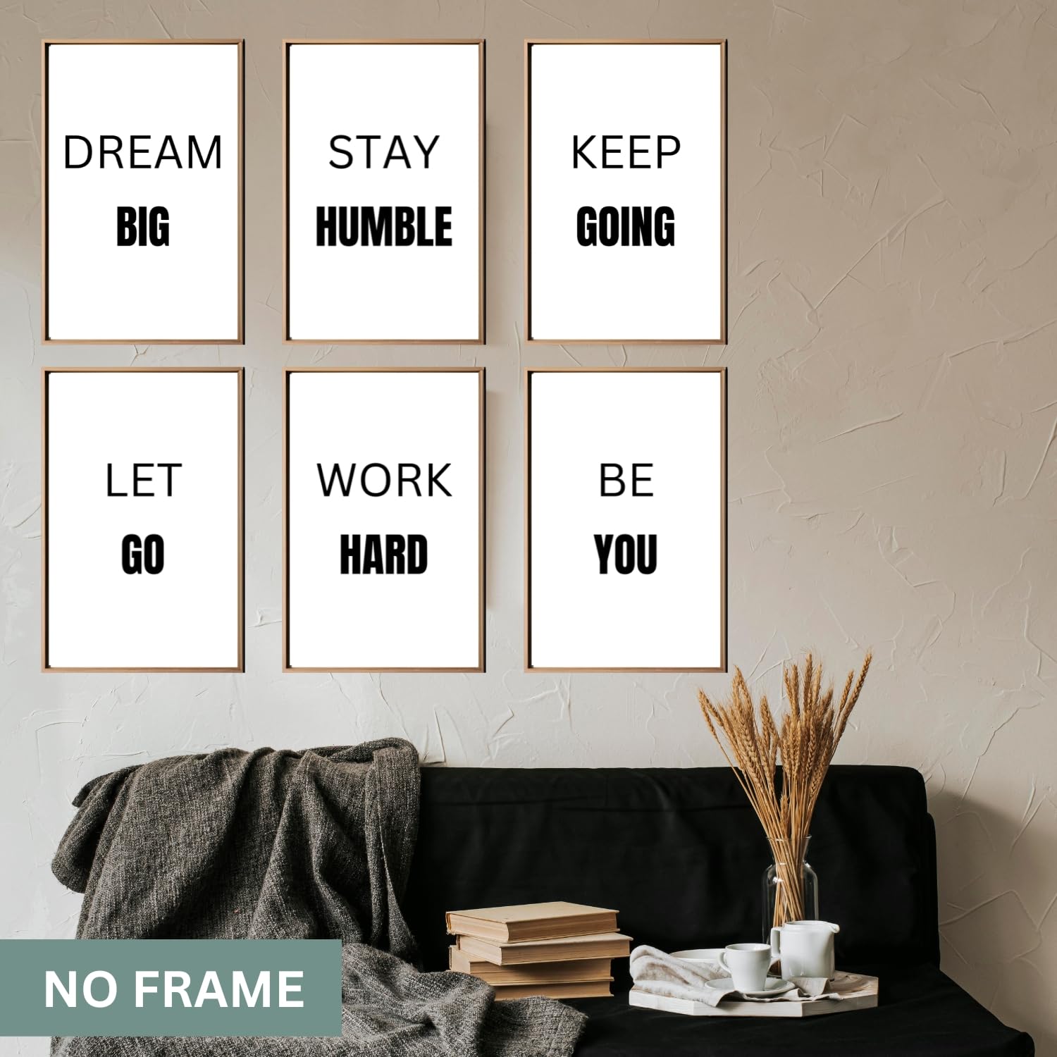 Inspirational Quote Art Painting, Work Hard, Dream Big, Stay Humble, Be You Art Print Set of 6 – Motivational Phrases Posters for Office or Living