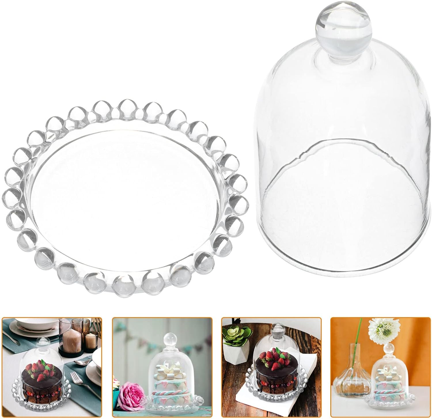 Abaodam Mini soporte transparente para pasteles con cúpula de cristal, 6 “x 6”