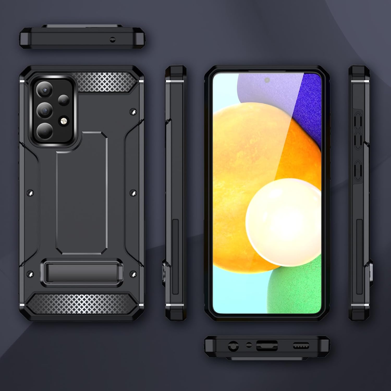 Asuwish Funda de teléfono para Samsung Galaxy A52A52S 5G con protector de pantalla de vidrio templado y soporte delgado y resistente de grado