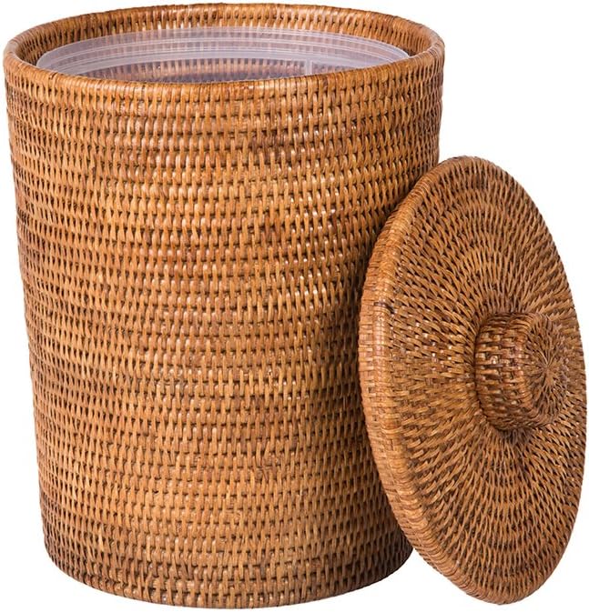 KOUBOO La Jolla – Inserto redondo de plástico y tapa, grande, color marrón miel para dormitorio, sala de estar y baño, cesta para residuos secos y