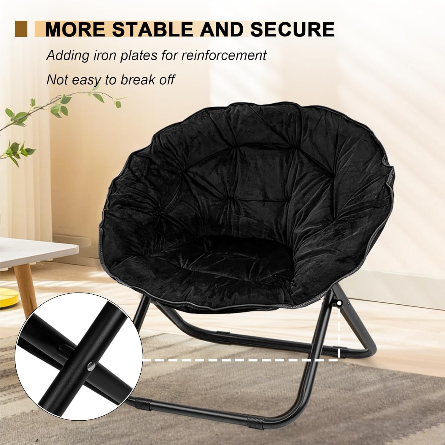 Grezone Silla plegable con platillo, silla de luna perezosa de gran tamaño con marco de metal, cómodas sillas de dormitorio para dormitorio, sala de