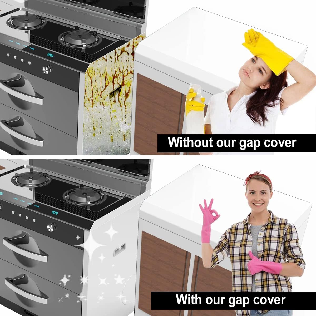 Cubiertas para huecos de cocina para estufas de cocina, 25 pulgadas de largo y extra anchas de silicona para estufas, 2 unidades, protector de