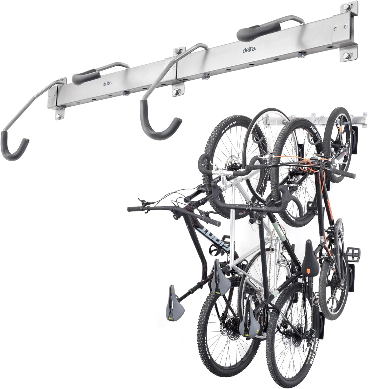 Garage Bike Rack Wall Mount Rail Rack by Delta Cycle – Bike Hangers for Garage – Bike Storage Rack for MTB, Road & Ebike – Holds up to 300 lbs –