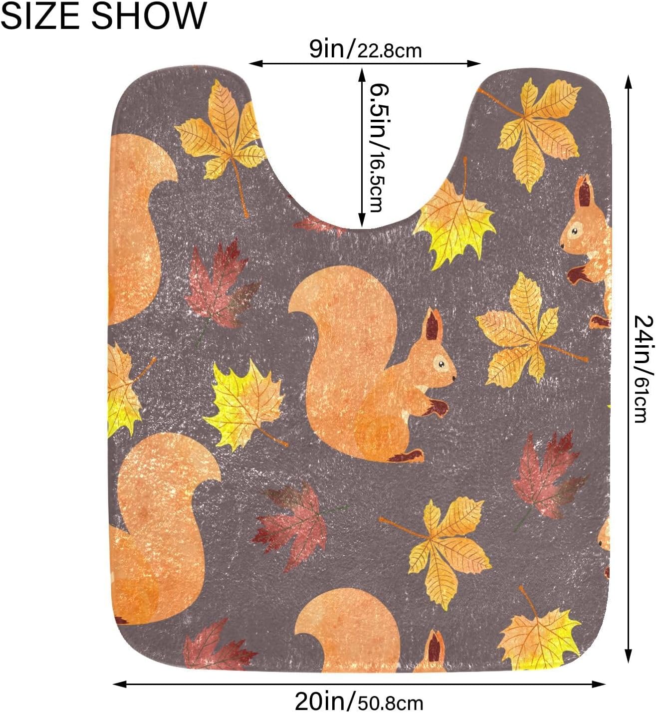 Bathroom Rugs Sets 2 Piece 24×16+24×20 Inch,Soft U-Shaped Contour Toilet Rug Autumn Squirrel Cute Non-Slip Absorbent Bath Floor Mat Carpet Set Water