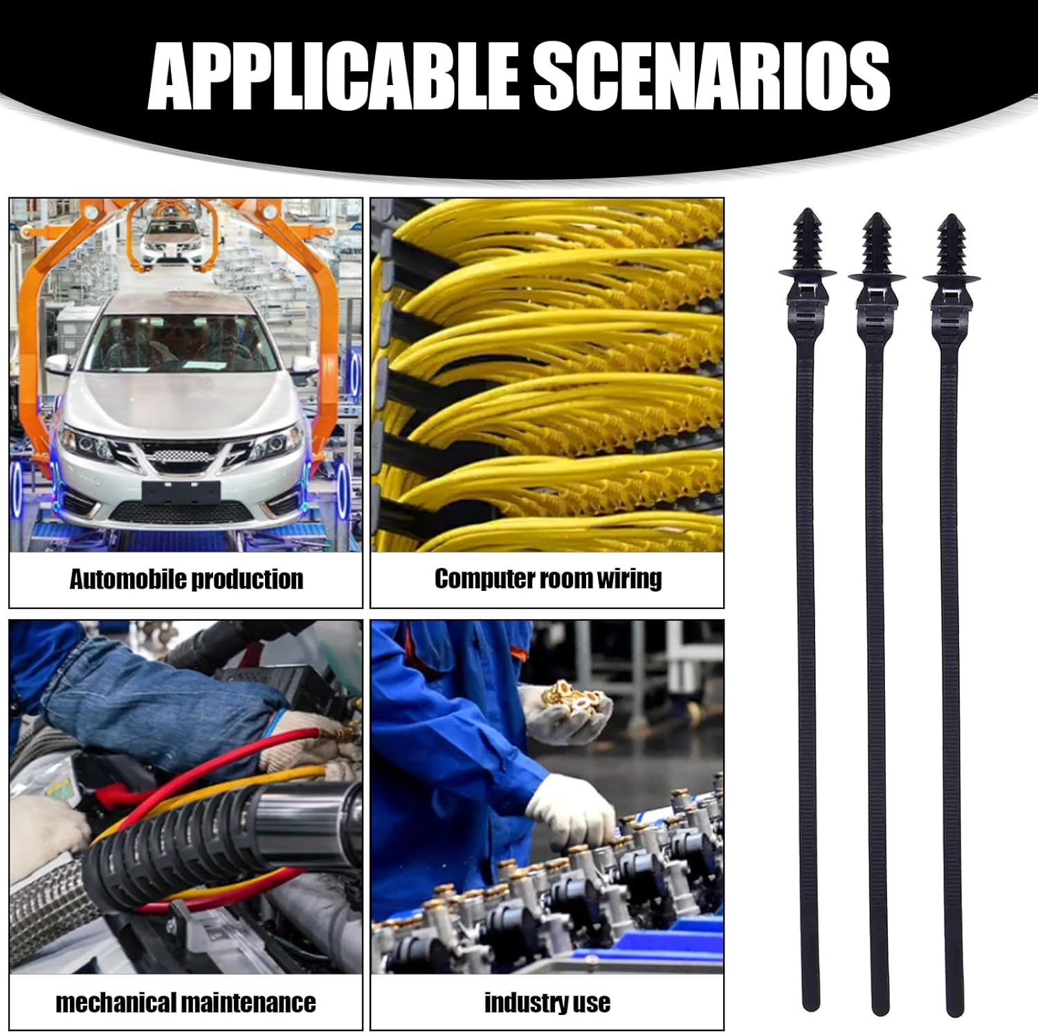100 bridas para cables con hebilla de automóvil, bridas ajustables para cables, surtido de autobloqueo de montaje a presión, combinación de piezas