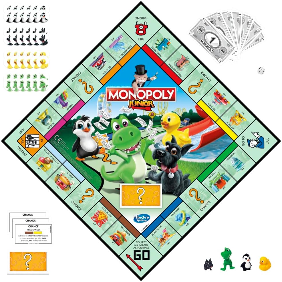 Monopoly Juego junior, juego de mesa Monopoly para niños, juego familiar para 2-4 jugadores, multicolor