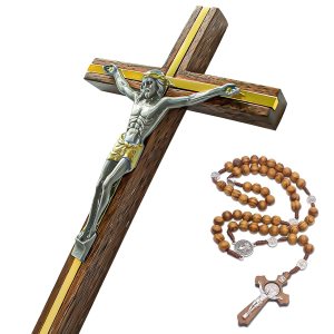 Crucifix Wall Cross, 10 Inch Wood Crucifix for Wall, with Wooden Rosary, Handmade Catholic Crosses Crucifix Wall Cross, 10 Inch Wood Crucifix for Wall, with Wooden Rosary, Handmade Catholic Crosses