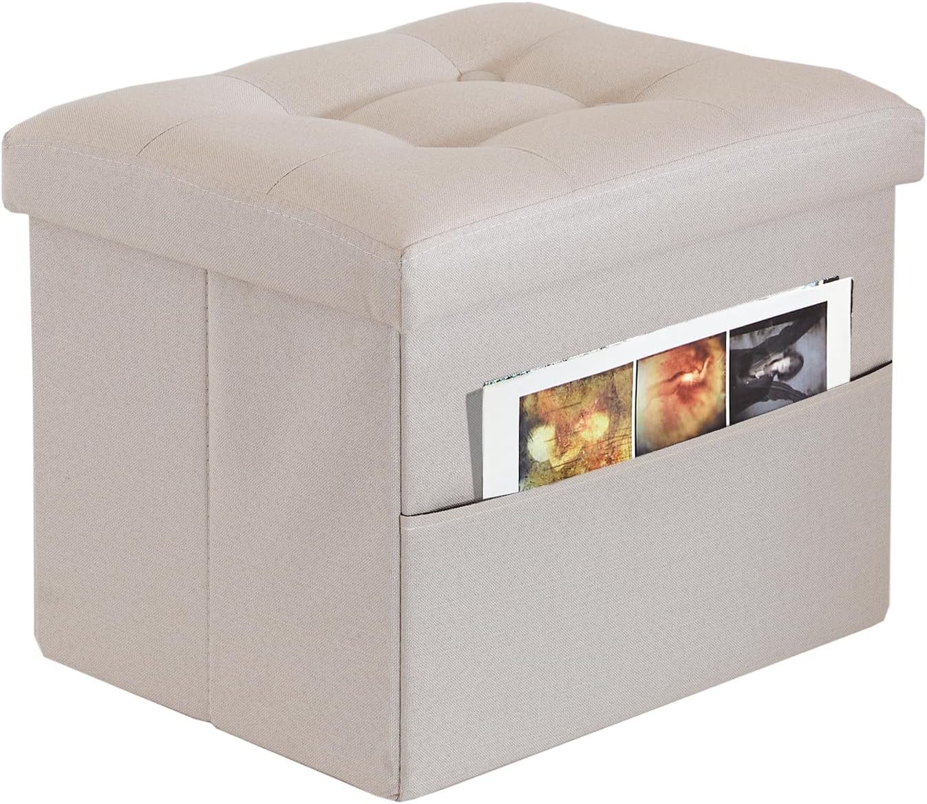 ALASDO Reposapiés otomano de almacenamiento otomano con bolsillo lateral plegable con Srorage pequeño otomano para sala de estar, estudio,