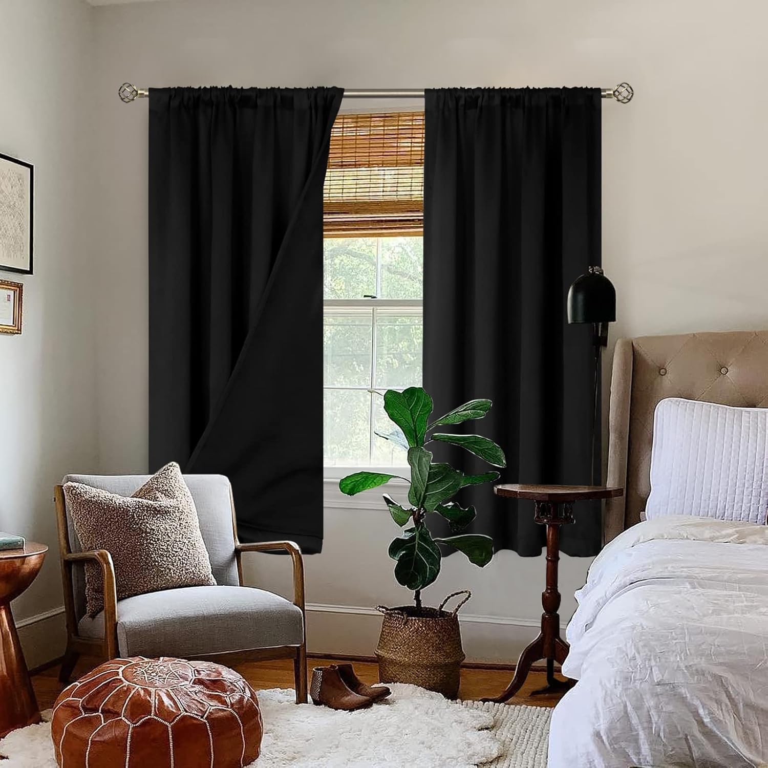 BGment – 2cortinas 100% opacas, con aislamiento térmico, forro negro, de doble capa, oscurecedoras, reductoras de ruido y con bolsillo para