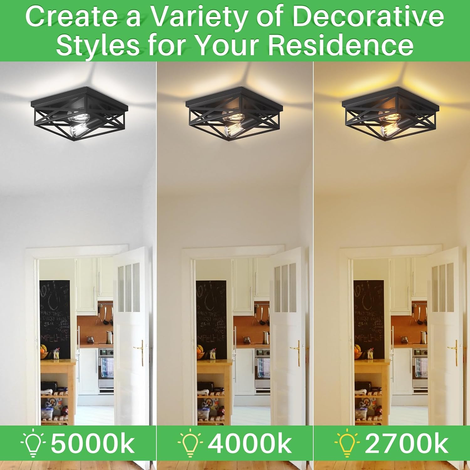 Lámpara de techo estilo casa de campo, 2 luces industriales empotradas, color negro mate, lámpara de techo moderna para cocina, dormitorio, pasillo,