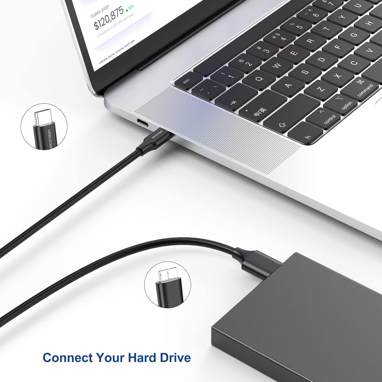 Cable micro B a USB C de 3 pies, paquete de 2 cables USB 3.1 tipo C a micro B para disco duro compatibles con MacBook Pro Air, Galaxy S5 Note 3,