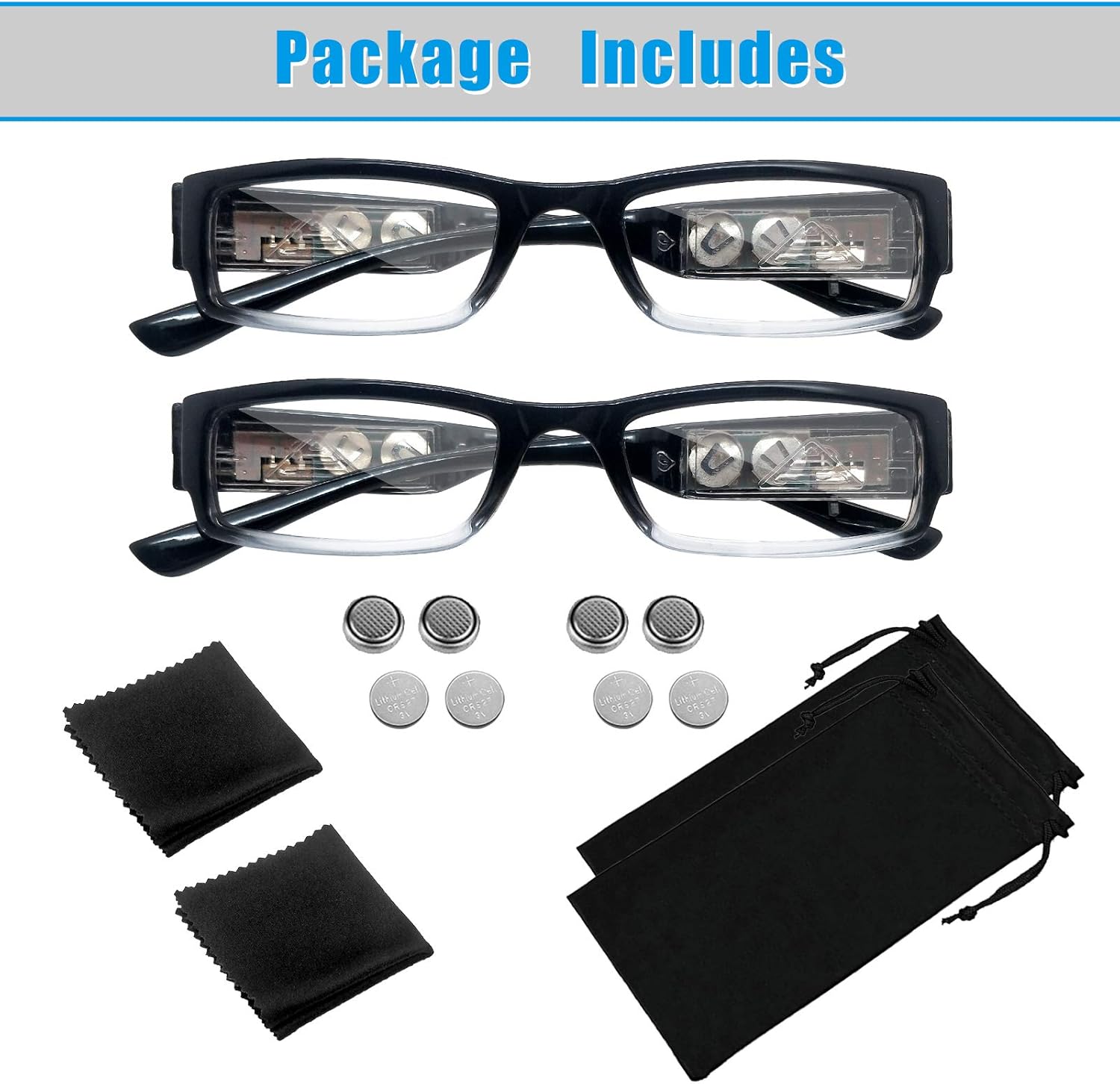 Paquete de 2 lentes de lectura con luces, lectores LED con luces, lupas iluminadas, anteojos de lectura iluminados para hombres y mujeres, anteojos
