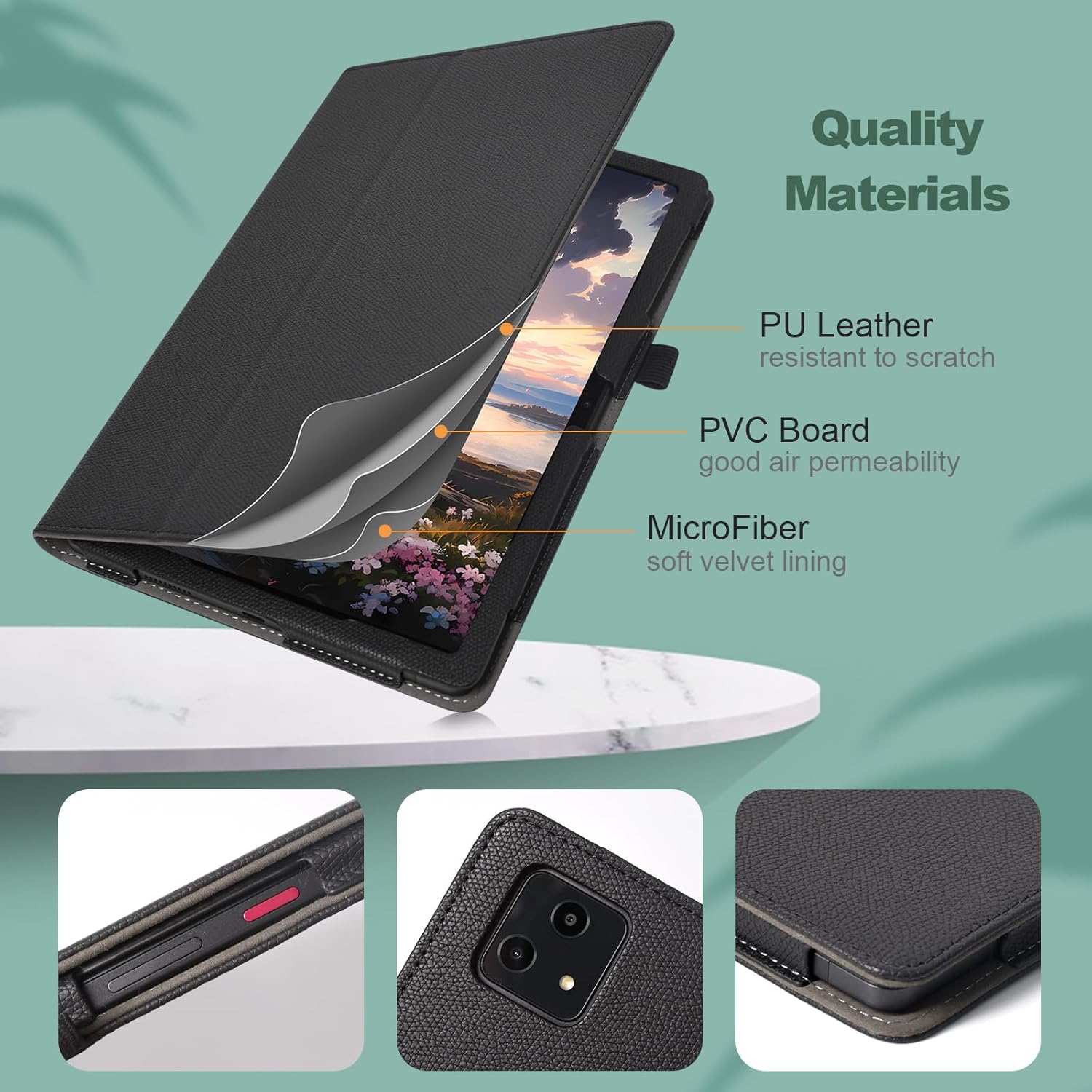 Funda para tablet T-Mobile Revvl Tab 5G – Funda de piel sintética con soporte para lápices, color negro