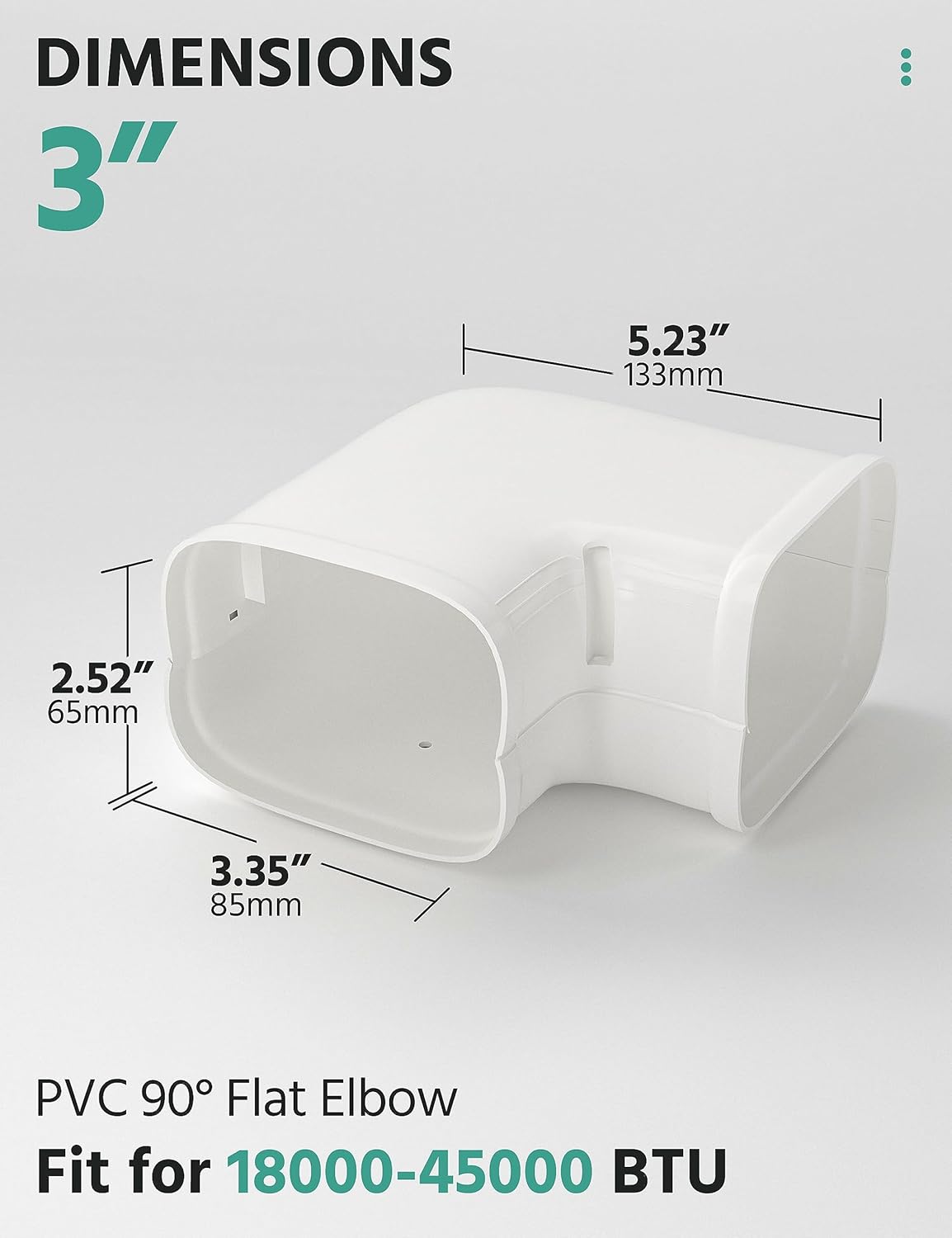 mensaosao Codo plano de 90 de ancho de 3 pulgadas, cubierta de curva de nivel, juego de cubierta decorativa de PVC, accesorios para acondicionadores