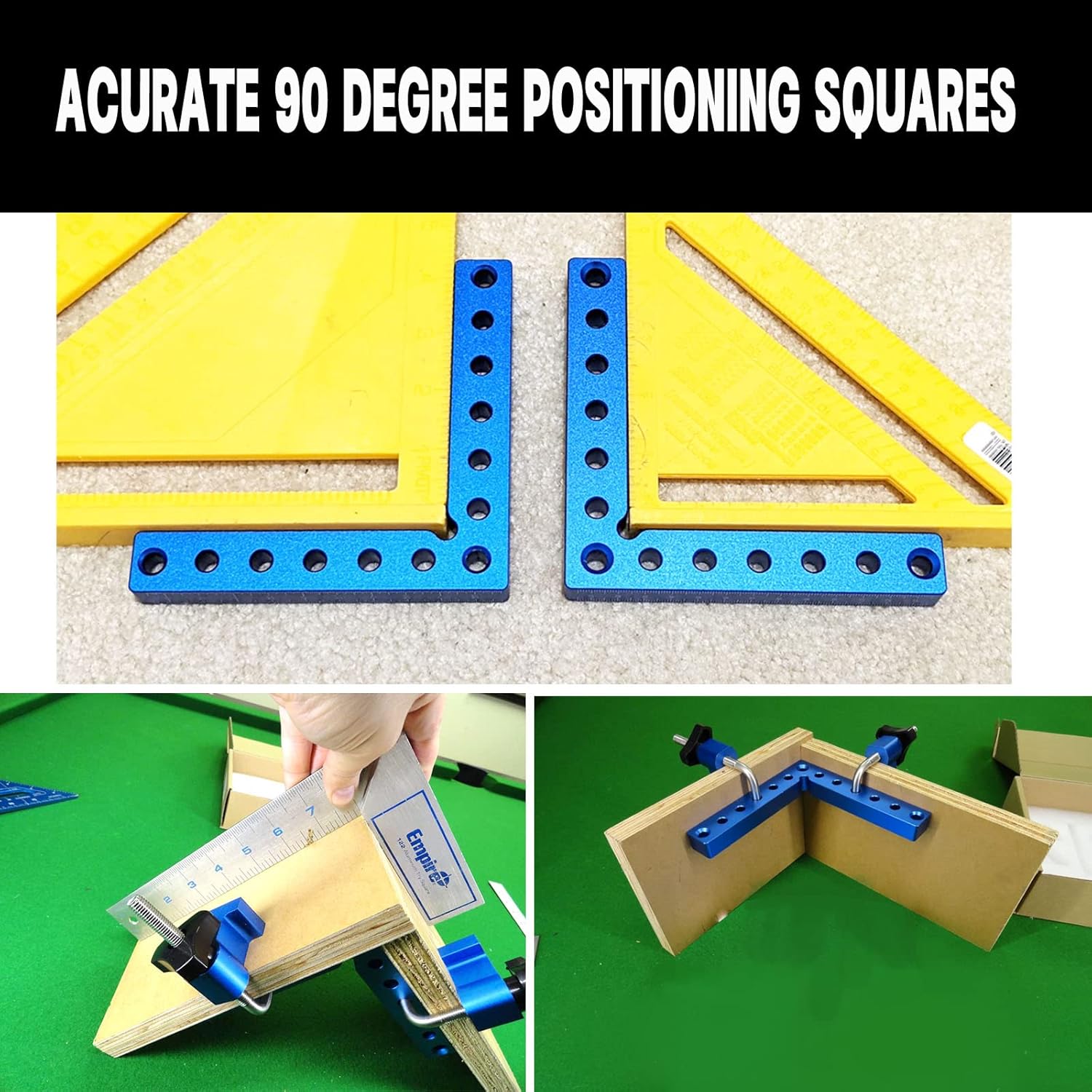 Cuadrados de posicionamiento de 90 grados de 5.5 x 5.5 pulgadas, cuadrados de ángulo recto con 8 abrazaderas, abrazadera de esquina tipo L de