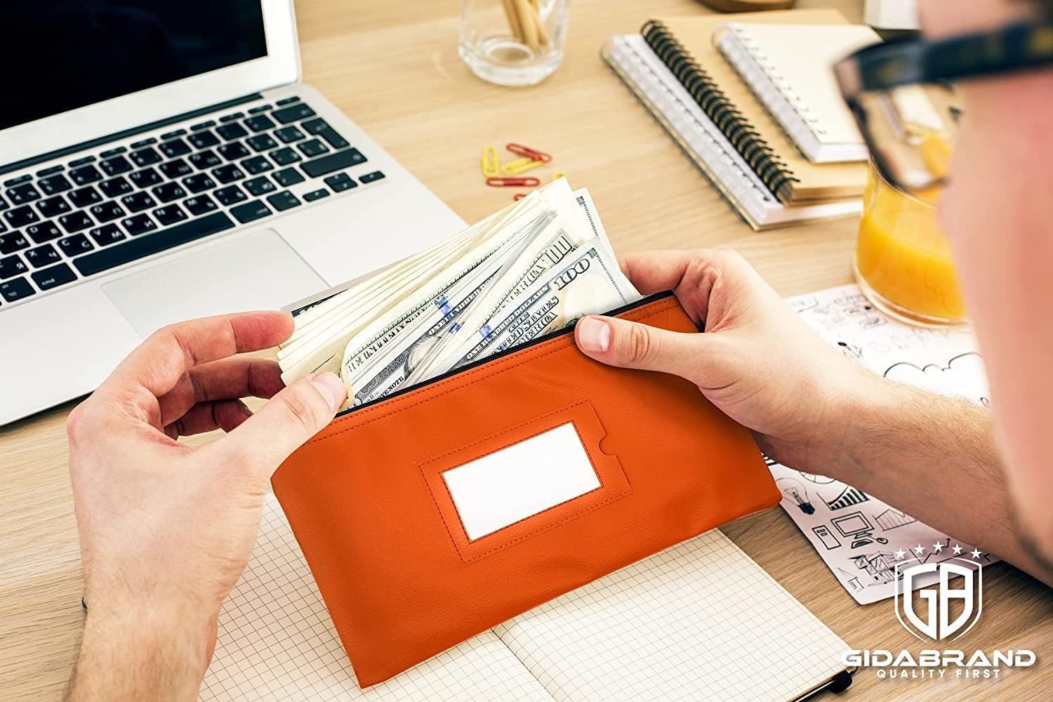 Bolsa de depósito con cremallera  Rojo y naranja  11 x 6 pulgadas  Cuero sintético duradero para dinero en efectivo monedero monedero para hombres y