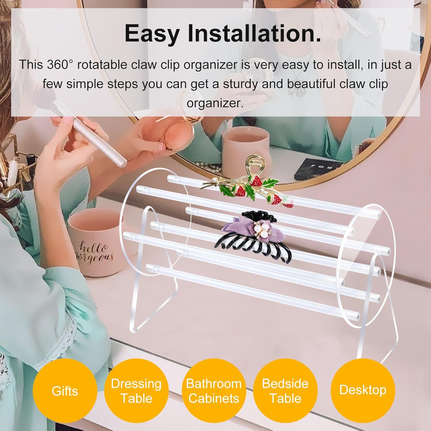 Claw Clip Organizer Holder, 360-Degree Rotating Claw Clip Holder and Storage Acrylic Clear Hair Clip Organizer Clear Headband Display Stand Hair