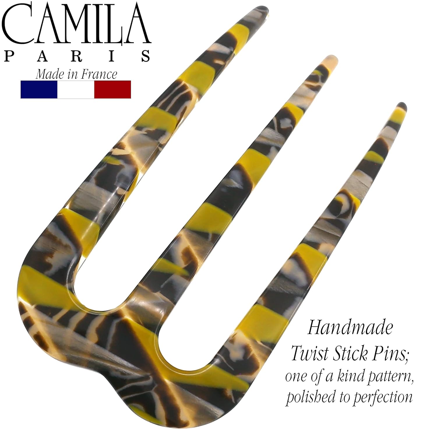 Camila Paris CP3167 – Pinzas de clip para palillo francés, color mostaza, ondulado, 3 puntas, tenedor de pelo para niñas, soporte para moño,