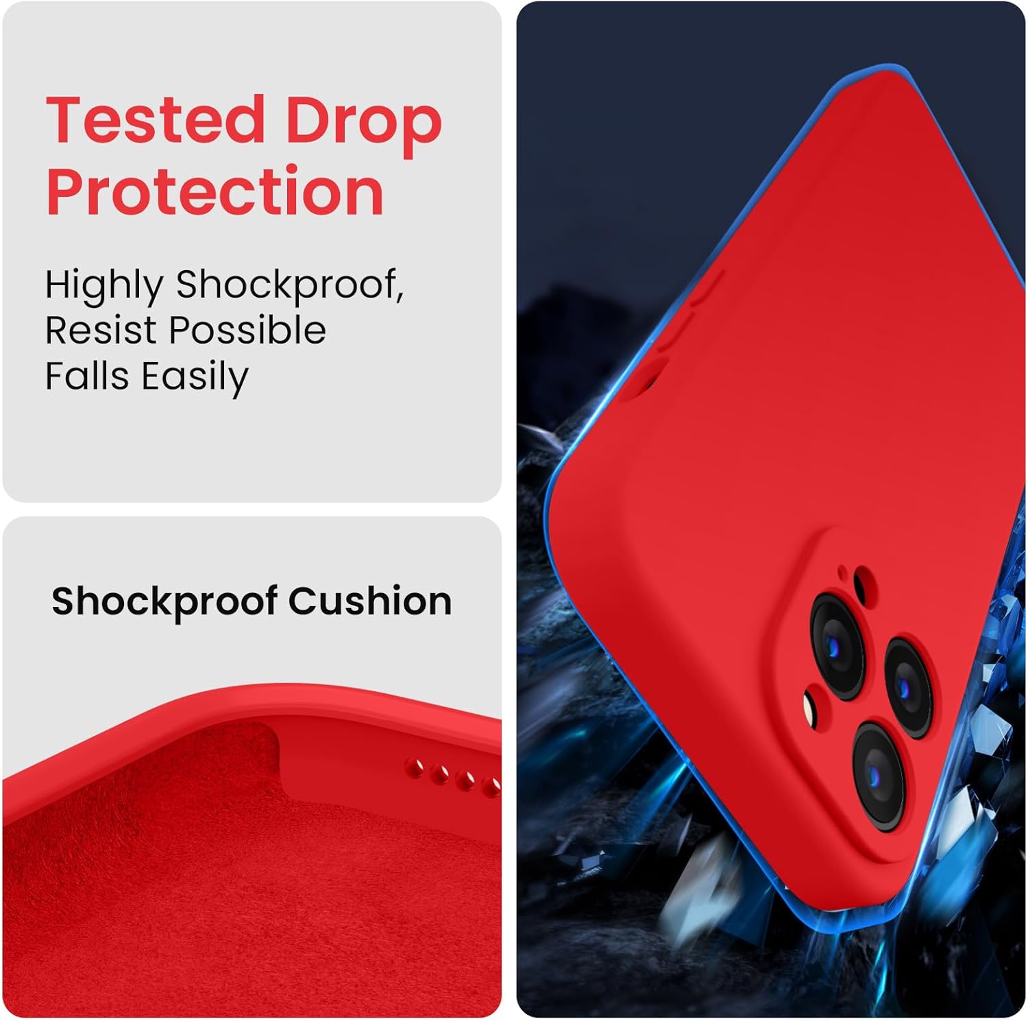 FireNova Funda para iPhone 14 Pro Max, funda de silicona mejorada protección de cámara para iPhone 14 ProMax con 2 protectores de pantalla, forro