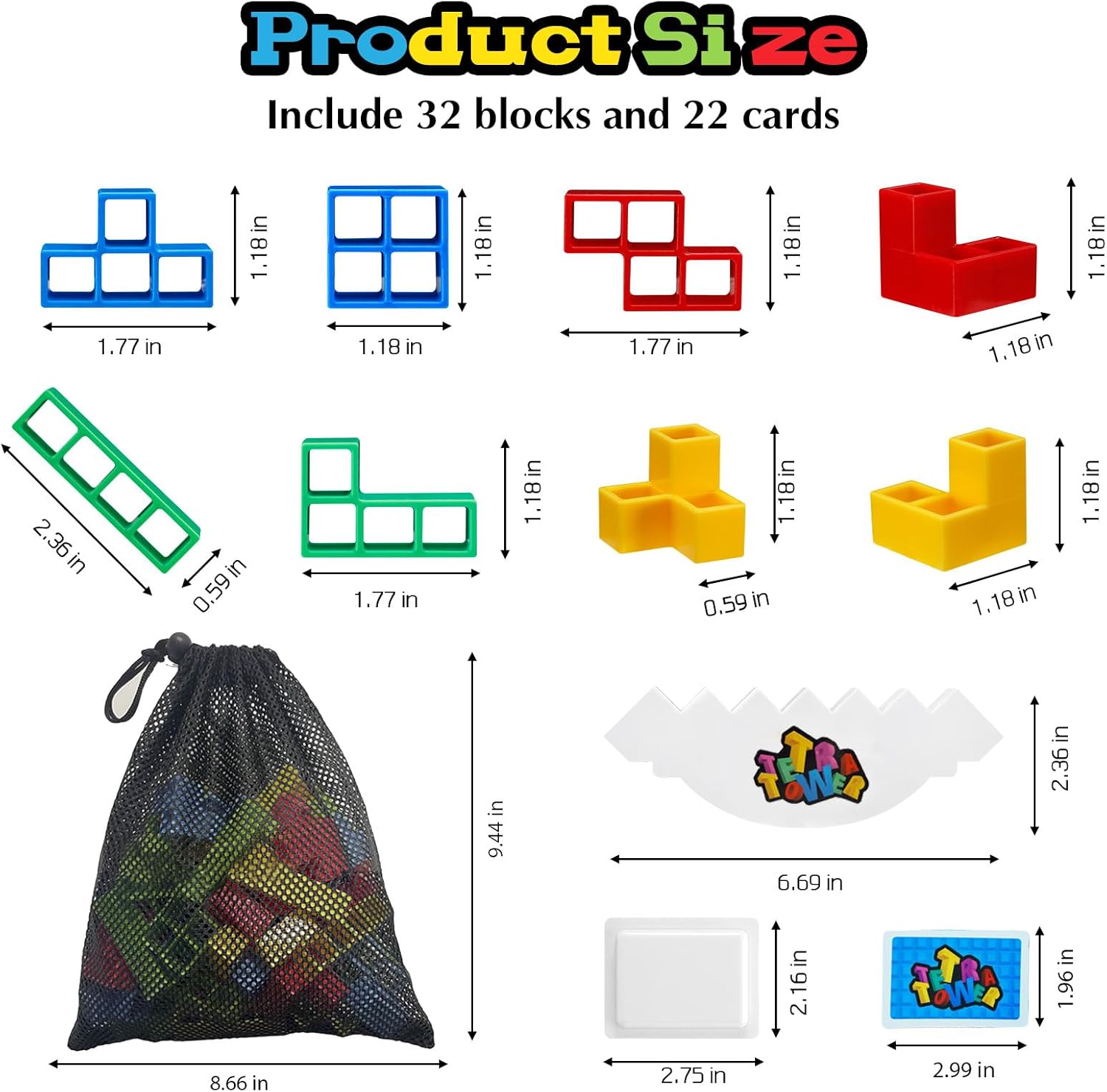 Equilibrio y diversión juego de bloques apilables Tetra Tower para niños y adultos, perfecto para la familia, fiestas, viajes (32 piezas)