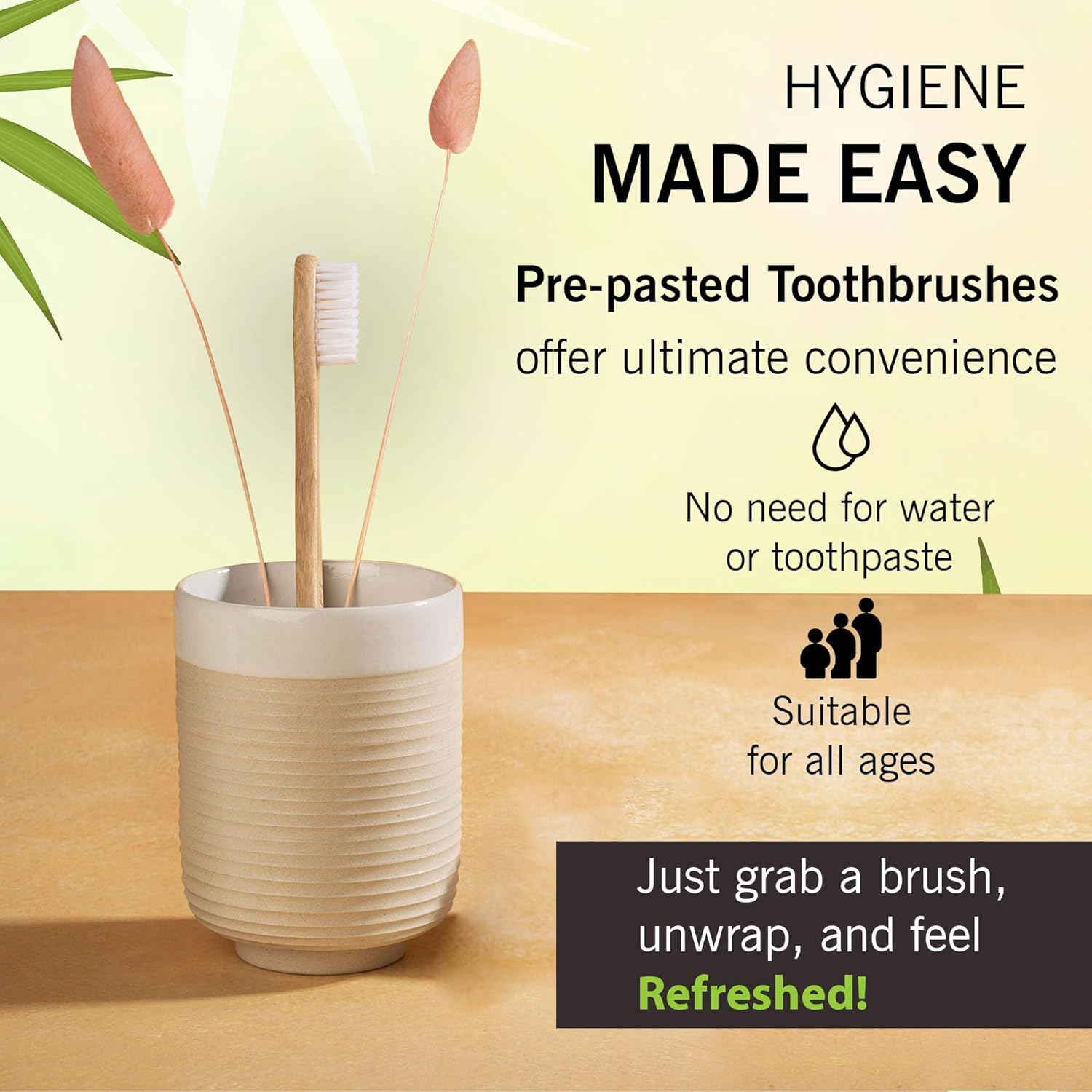 ReadyBrush – Cepillos de dientes de bambú reutilizables prepegados, solución de cuidado bucal todo en uno para una sonrisa fresca y saludable,