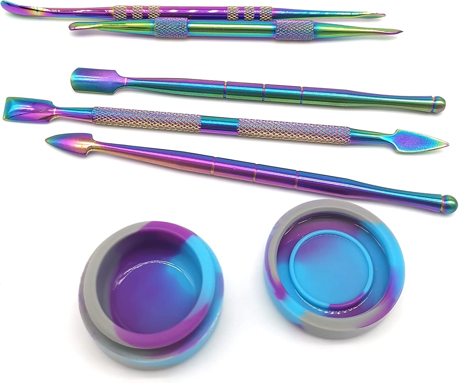 Rzam Herramientas de tallado de cera, 5 herramientas de cera de acero inoxidable de doble extremo con 1 recipiente de silicona para cera, cerámica