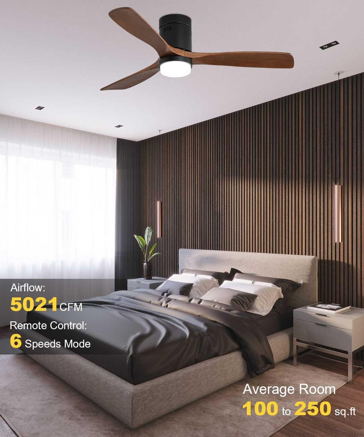 Sofucor Ventiladores de techo de montaje empotrado de 52 pulgadas con luces y control remoto, LED regulable, motor de CC silencioso, para sala de