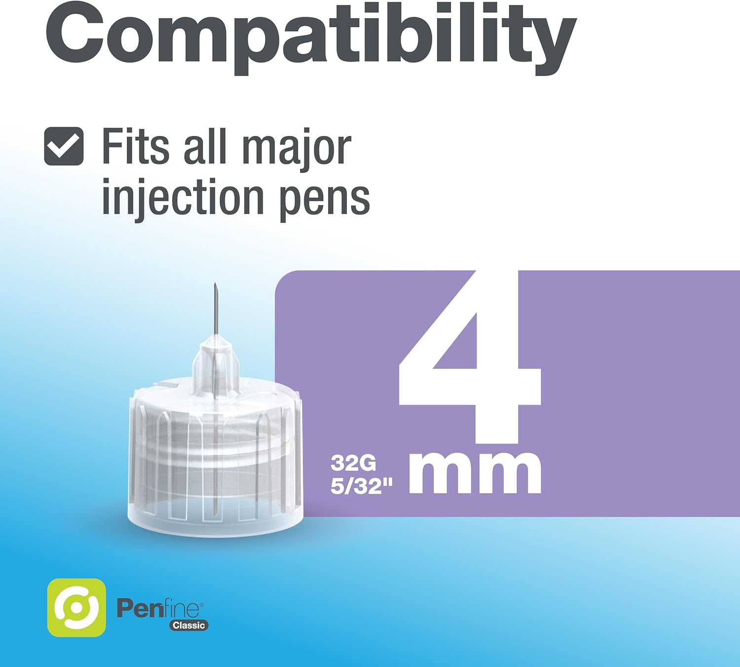 Penfine Aguja clásica para bolígrafo, 32G x 0.157 in, 100ct, fabricación suiza, ajuste universal