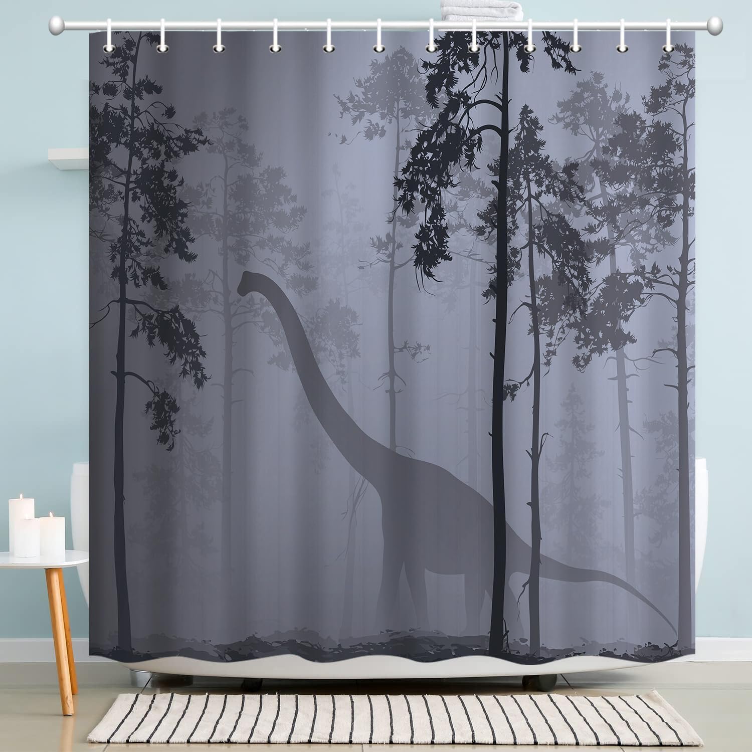 Cortina de ducha de dinosaurio del bosque, salvaje, Raptor Jurásico salvaje, dinosaurio, animales, niños, cortinas de bañera para baño, decoración
