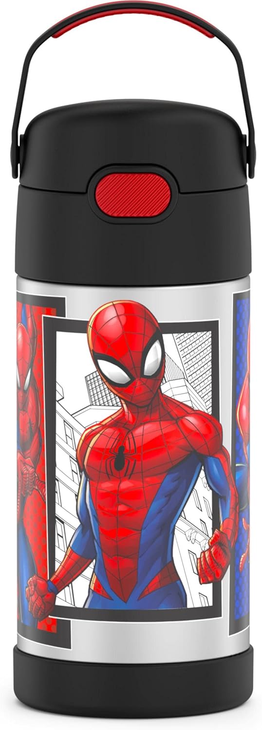 THERMOS FUNTAINER – Botella de agua de acero inoxidable con aislamiento al vacío para niños, 12 onzas, Spider-Man y Space Unicorn