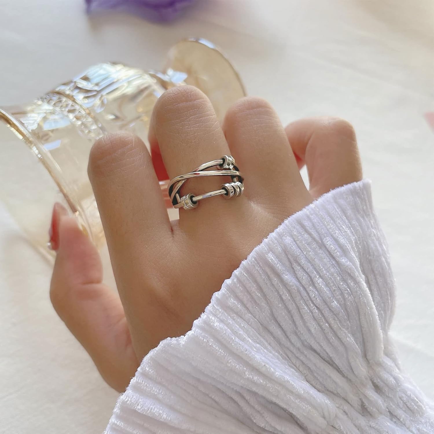Anillo de ansiedad de plata de ley para hija con tarjeta inspiradora, anillos ajustables S925 para ansiedad para mujeres, anillo giratorio de
