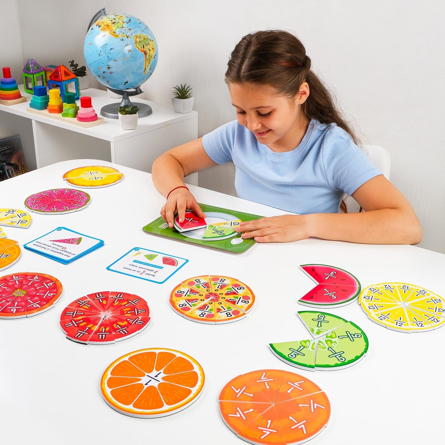 112 piezas de deliciosas fracciones magnéticas, azulejos y círculos de fracción magnética, barras, manipuladores de matemáticas en el aula,