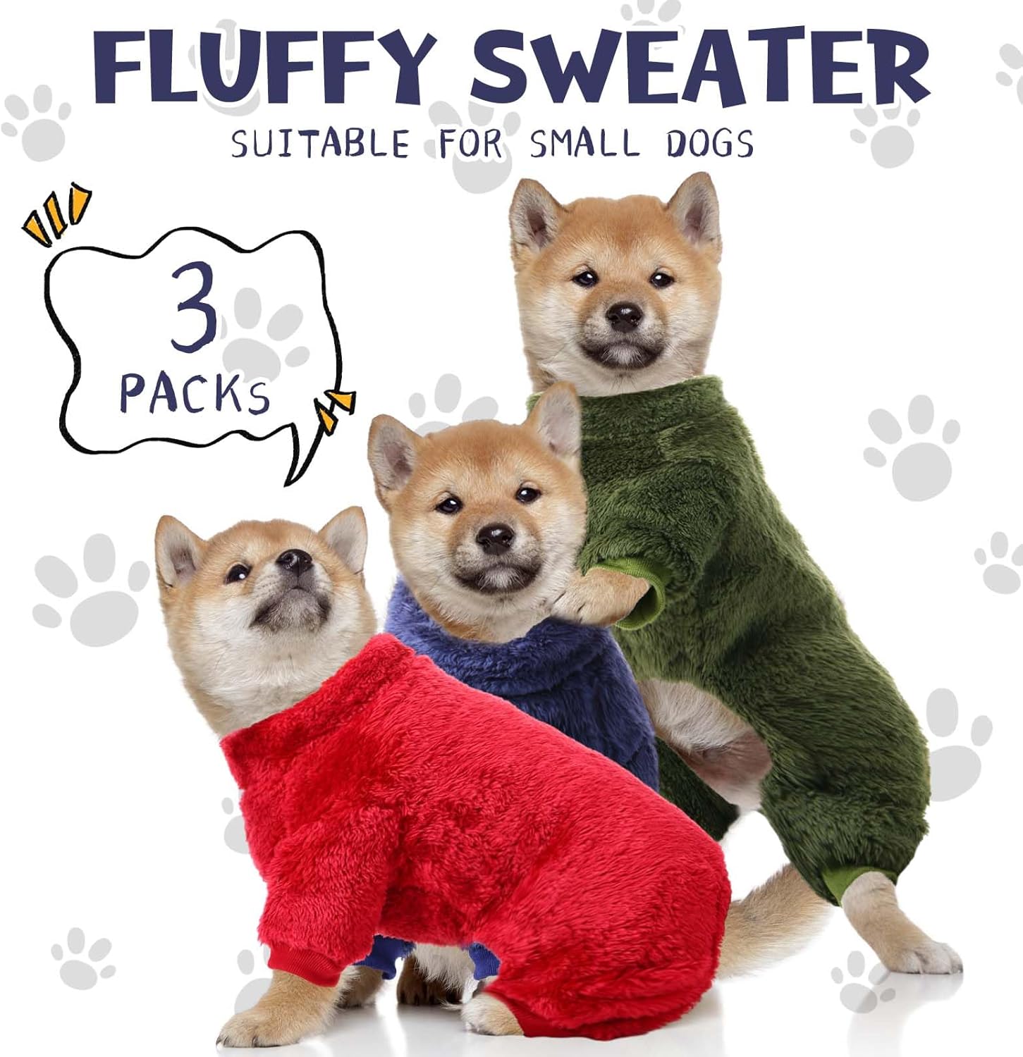 Pijama de 3 piezas para perros pequeños, ropa para cachorros, abrigos de invierno para perros, pijamas elásticas para perros, overol esponjoso para