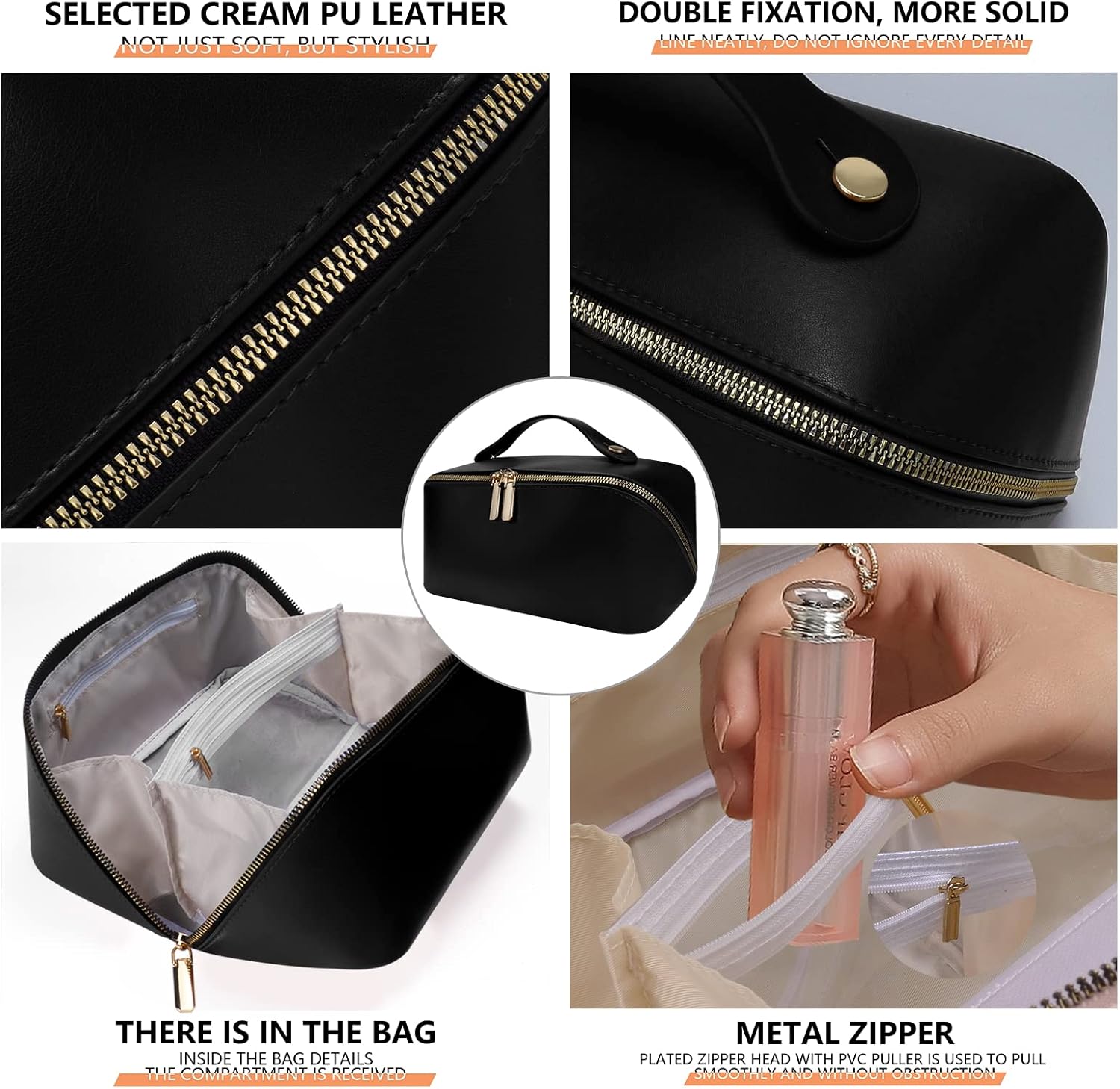 YOCETORY Nuevo bolso del maquillaje, bolso cosmético de cuero de la PU 2023, Negro2, Moderno