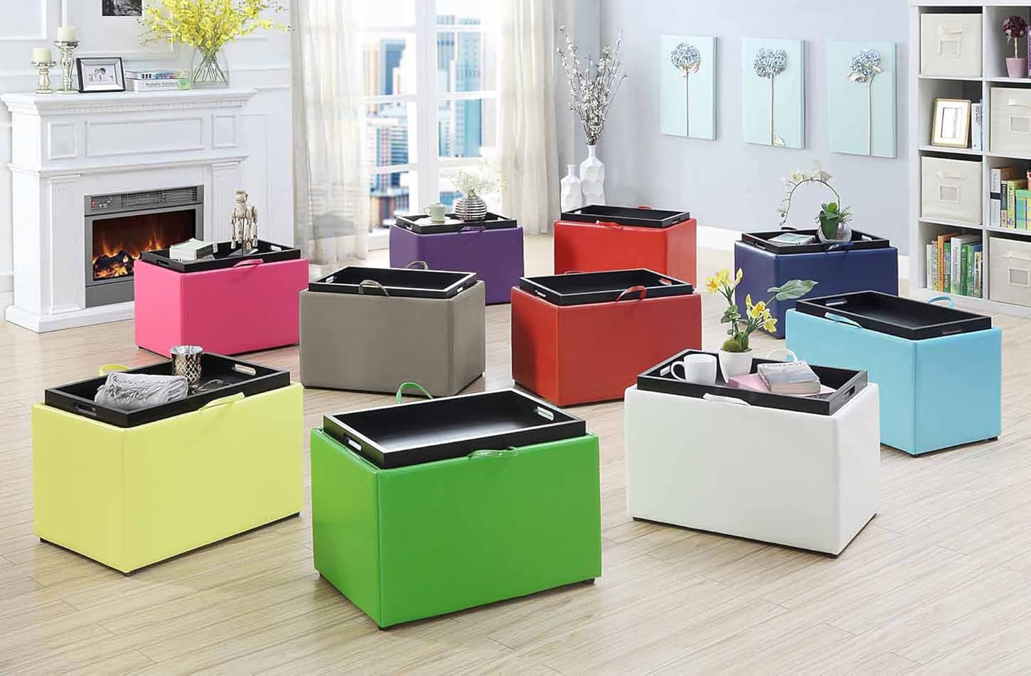 Convenience Concepts 143523 otomana de almacenamiento estilo moderno, Cuero, gris