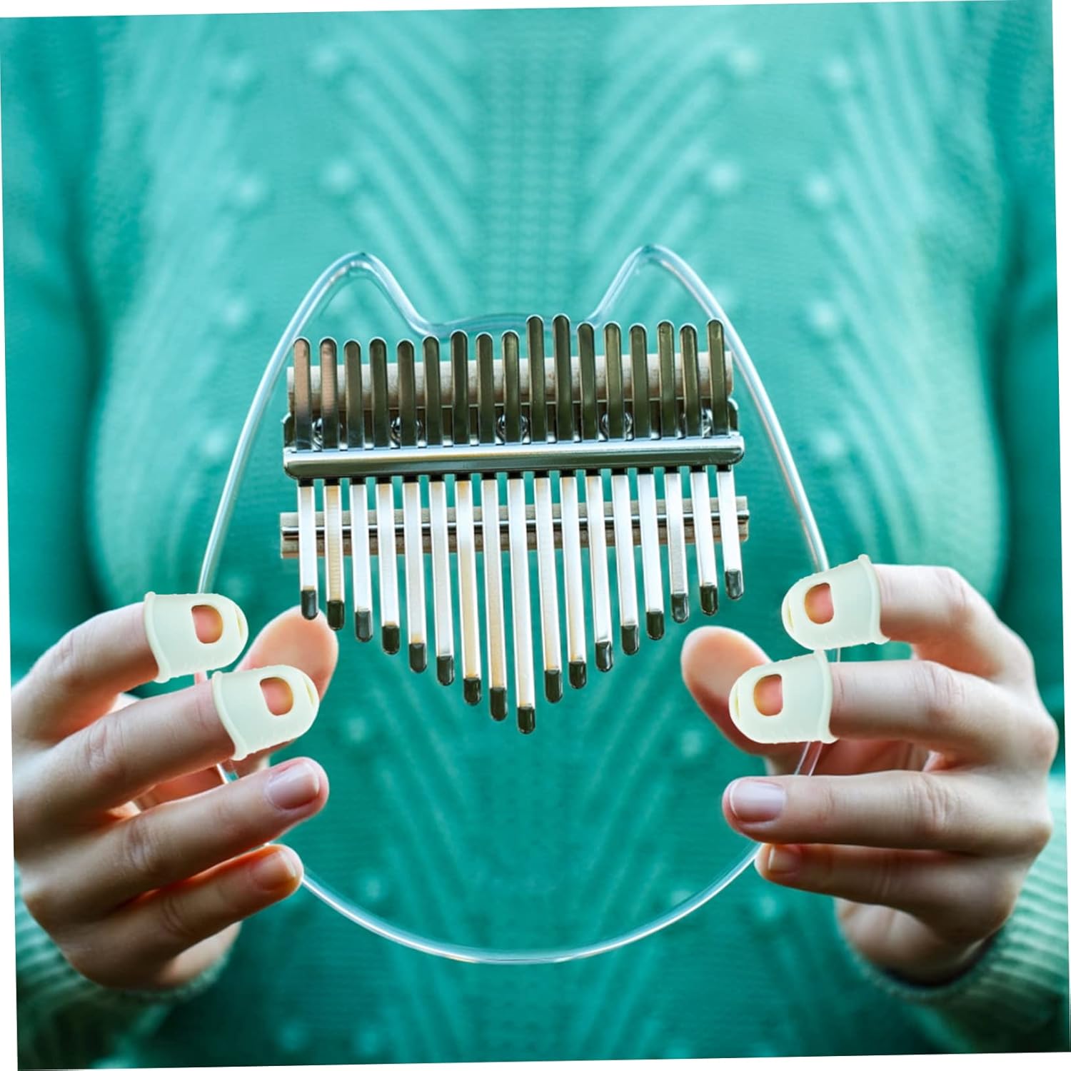 Kisangel 2 pares de kalimba para dedo, púas para el pulgar de guitarra, protector de dedos de Kalimba, protectores de dedos de bajo, tapas de dedos