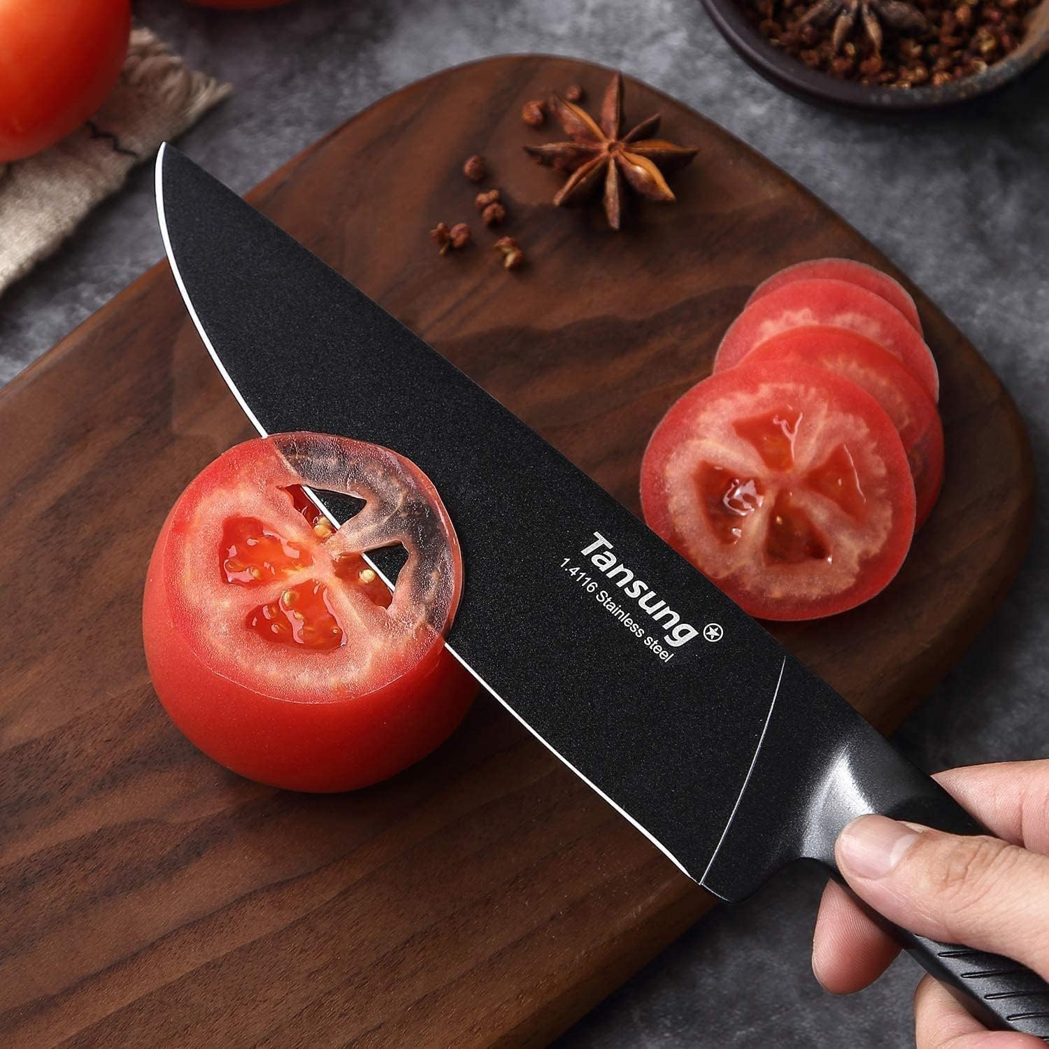 TANSUNG Cuchillo de chef, cuchillo de cocina profesional de 8 pulgadas, cuchillo de cocina de corte ultraafilado con hoja antiadherente de acero