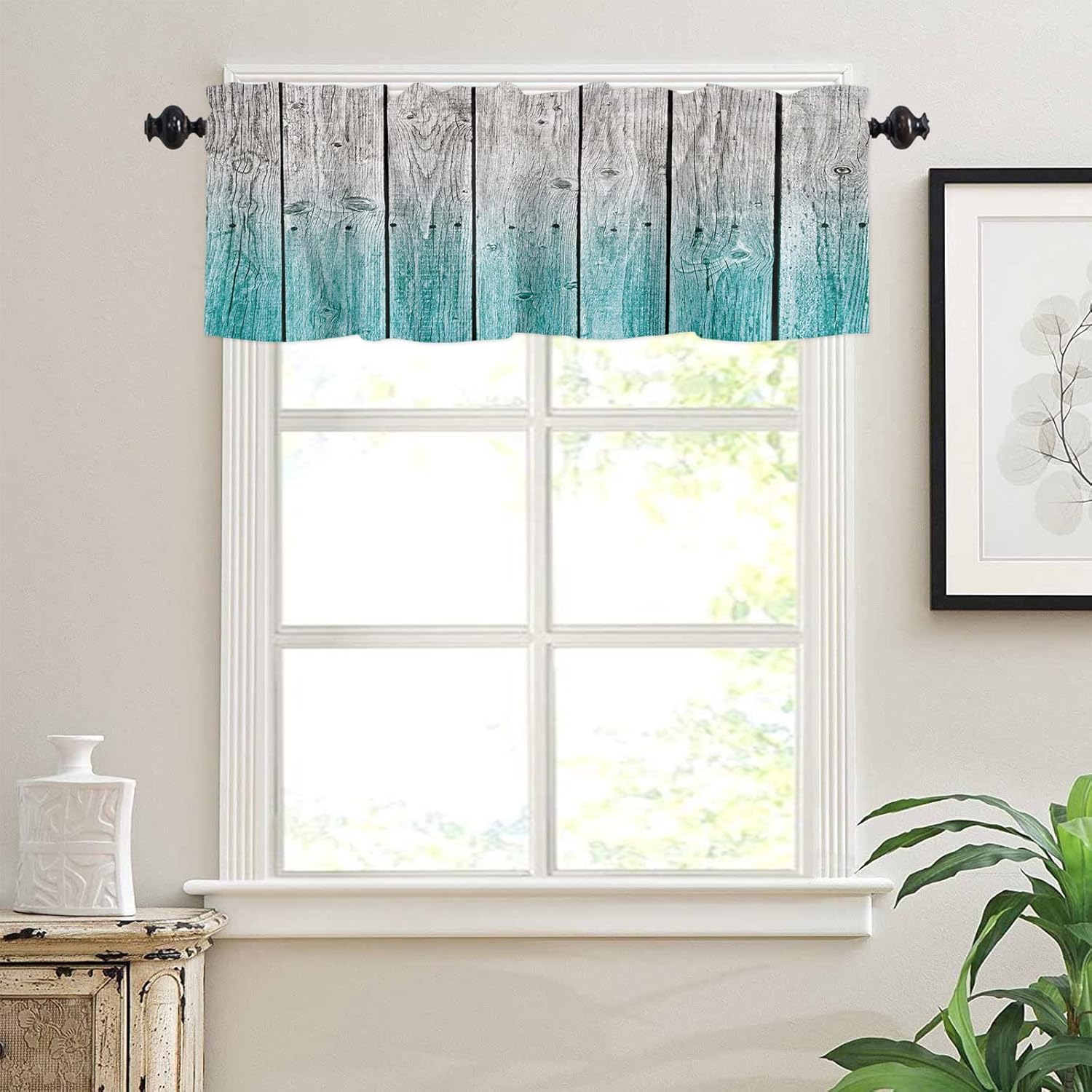 Artwork Store Curtain Valance for Window Kitchen Decor, Ocean Gray Rustic Wood 54″ x 18″ Window Treatment Curtains Topper Rod Pocket Valances for