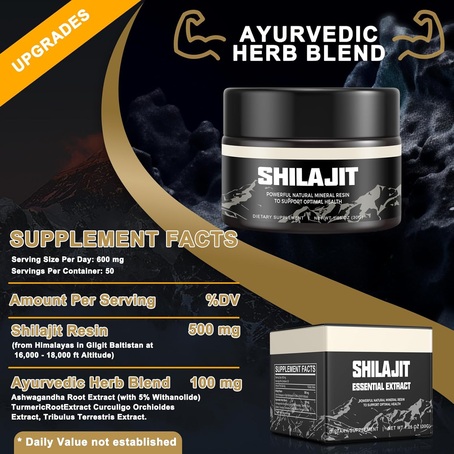 Shilajit – Resina Shilajit orgánica pura del Himalaya  Suplemento 100% Shilajit de grado dorado  Resina Shilajit natural con más de 85 minerales