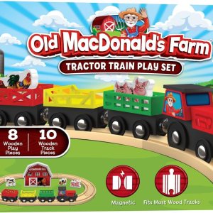 MasterPieces Juego de trenes de madera – Old Macdonald 18 piezas MasterPieces Juego de trenes de madera – Old Macdonald 18 piezas