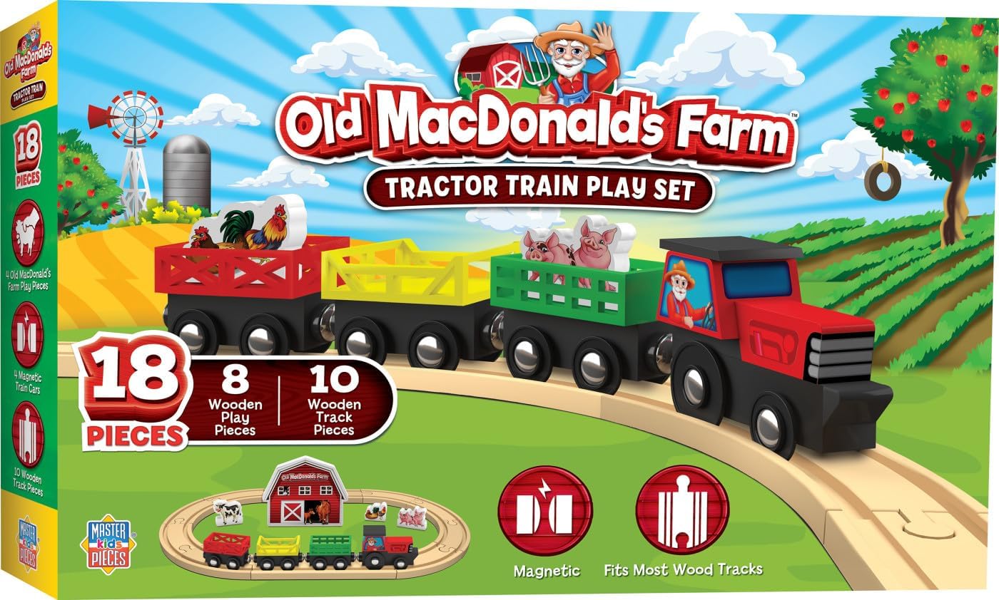 MasterPieces Juego de trenes de madera – Old Macdonald 18 piezas