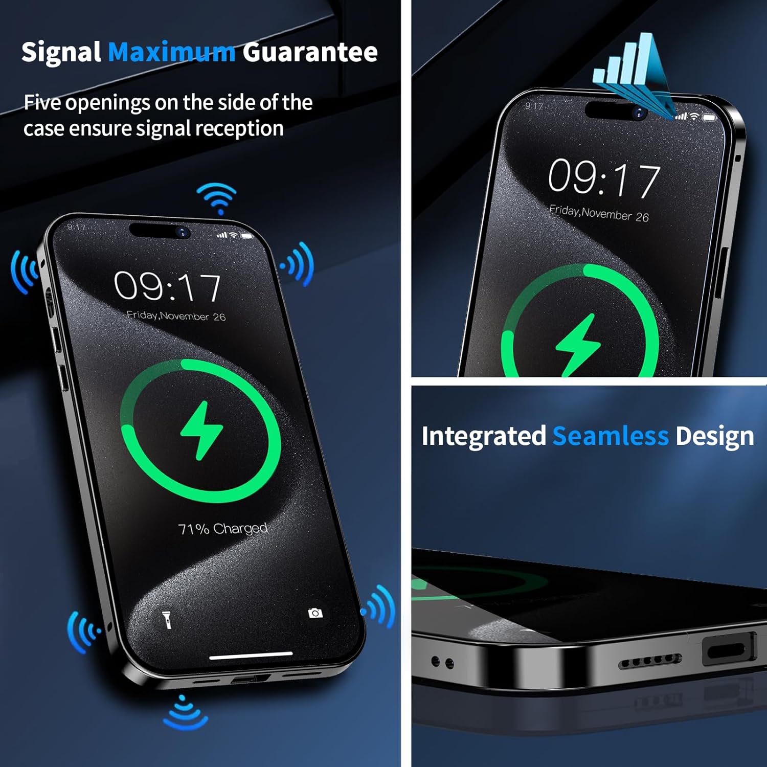 Funda magnética de privacidad para iPhone 15 Pro Max con anillo de metal CD y bloqueo desplegable automático compatible con MagSafe protección de