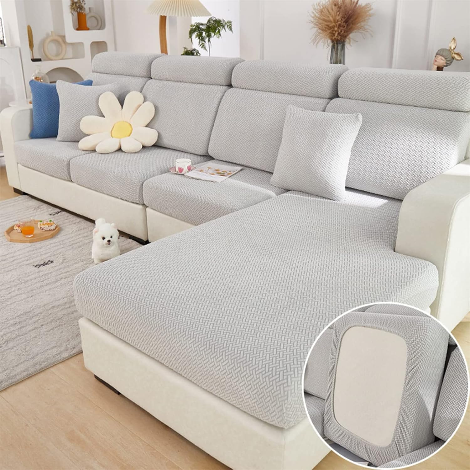 Fundas mágicas para sofá, fundas elásticas para sofá interior, funda universal resistente al desgaste, funda elástica para sofá (gris claro, funda