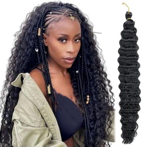 BATISI Cabello ondulado de ganchillo de 18 pulgadas, 1b negro ondulado profundo, rizado, trenzado, 1 paquete de cabello sintético rizado para BATISI Cabello ondulado de ganchillo de 18 pulgadas, 1b negro ondulado profundo, rizado, trenzado, 1 paquete de cabello sintético rizado para