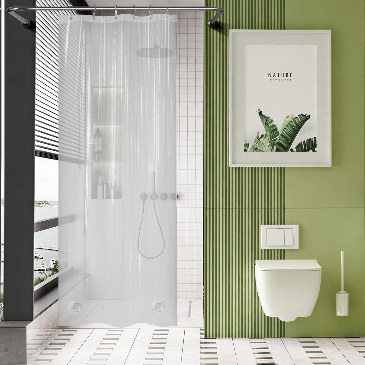 AmazerBath – Cortina de ducha pequeña de plástico, 36 x 72 pulgadas, estrecha y transparente, gruesa, de PEVA, cortinas de ducha de pie con 2