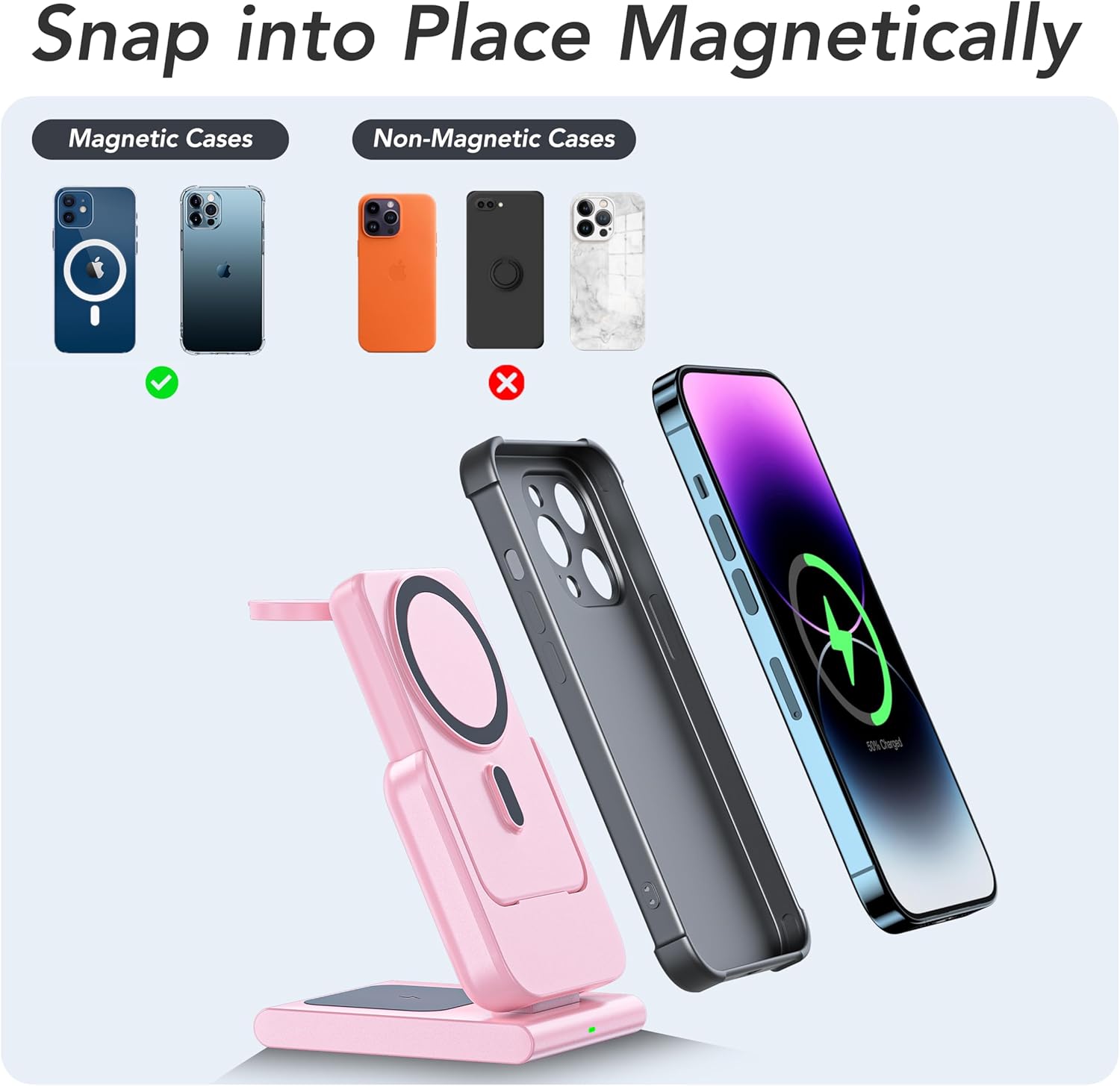 HUOTO Cargador portátil inalámbrico, soporte plegable de cargador rápido para iPhoneApple WatchAirpods, banco de energía magnético de 5000 mAh con
