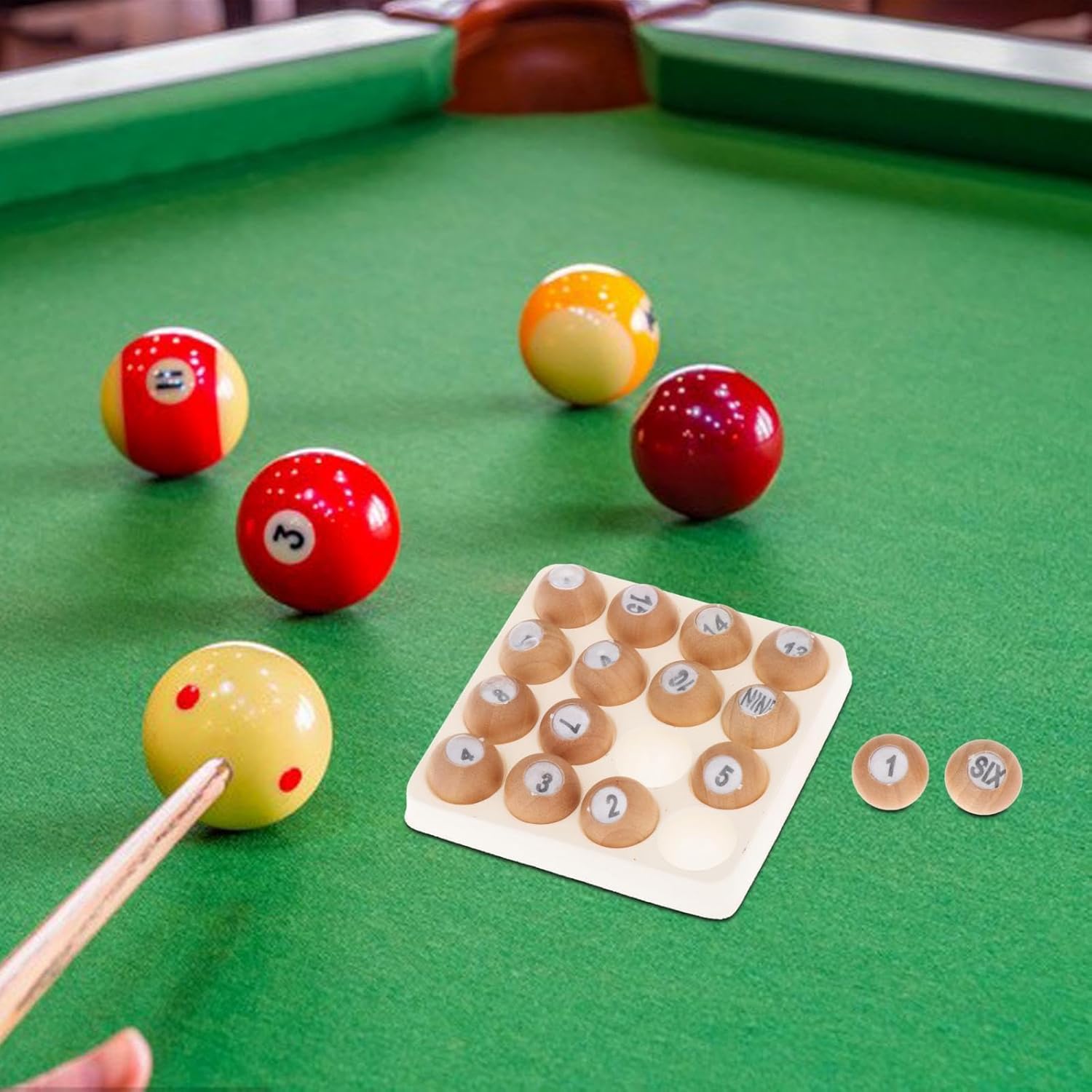 Juego de bolas de madera, dados de billar, dados de piscina, 16 bolas de madera numeradas
