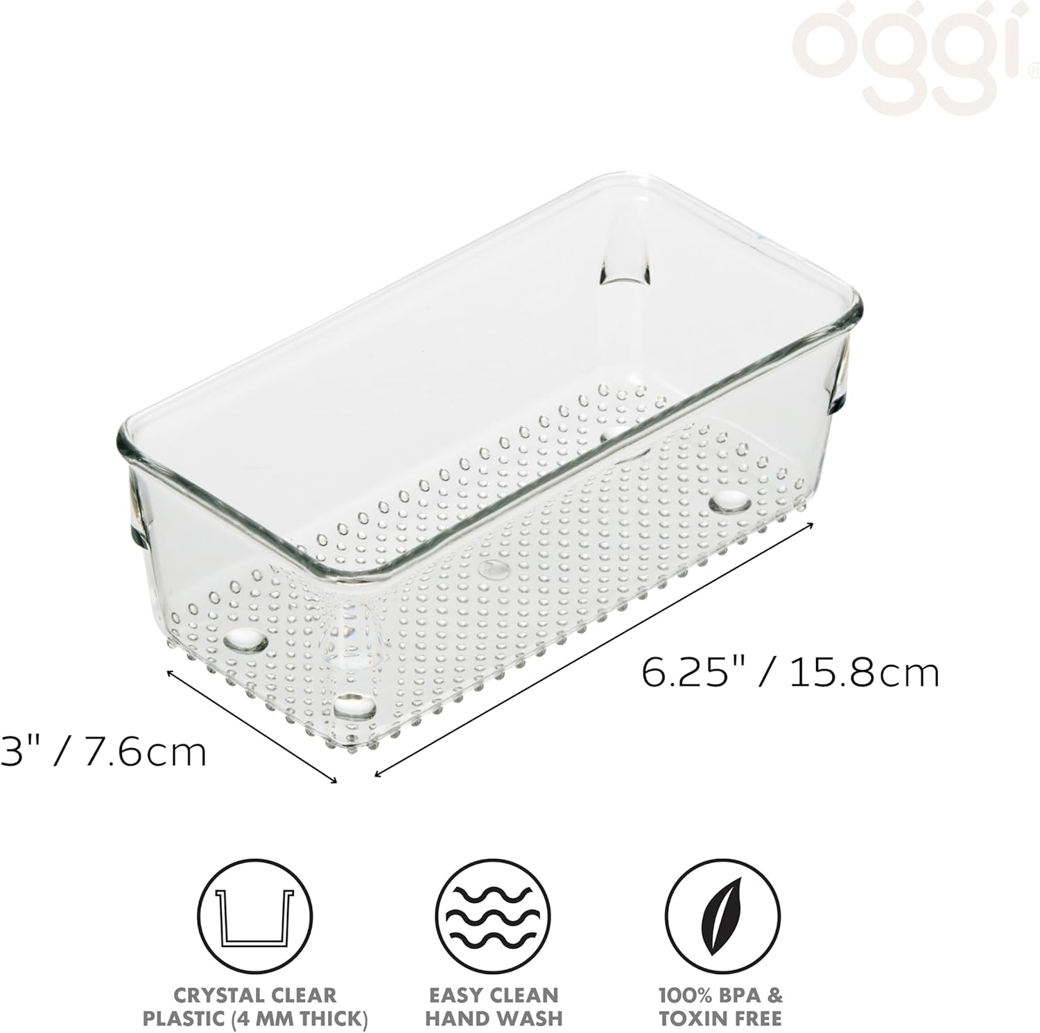 Oggi Organizador de cajones transparente, 3 x 6 pulgadas, ideal para organizar cajones de cocina, oficina, escritorio, cubiertos, utensilios de