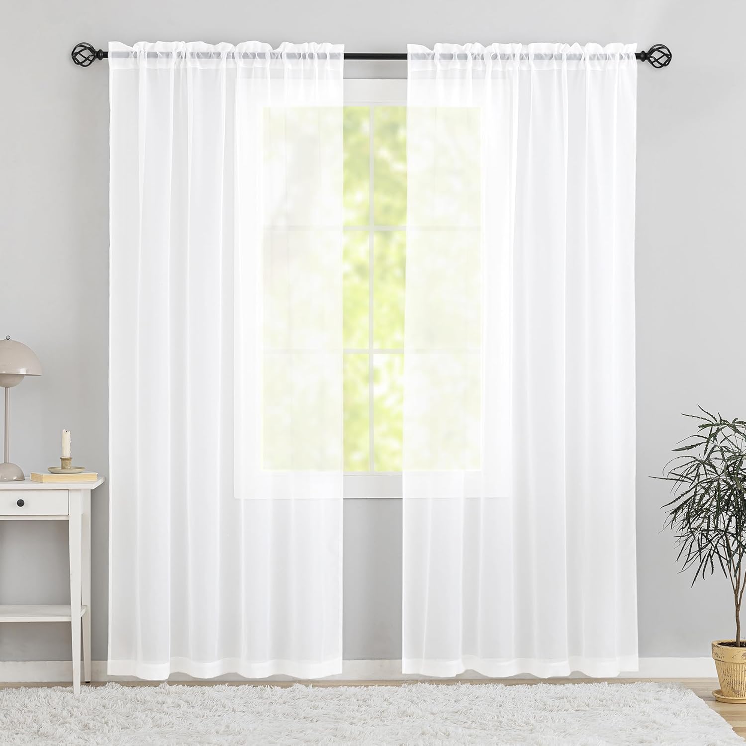 Karseteli 2 paneles de cortinas semitransparentes de gasa blanca de 96 pulgadas de largo, con bolsillo para cortinero, tratamiento de ventana para